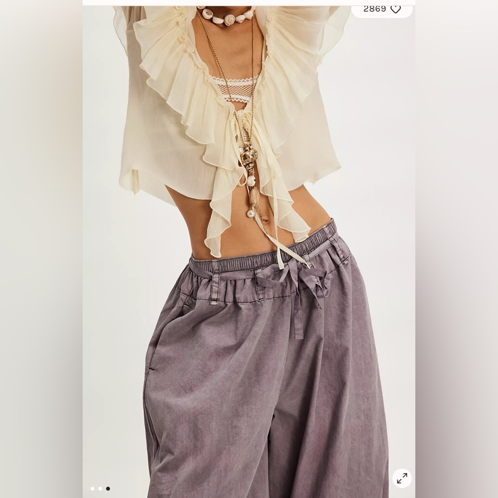 Free People Lavender Gray Wide-Leg Drawstring Pants - Picture 4 of 10